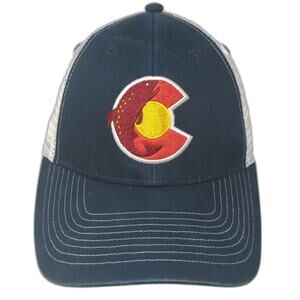 YoColorado Blue White Trucker Hat Snapback Colorado Trout Flag Logo Mesh Cap